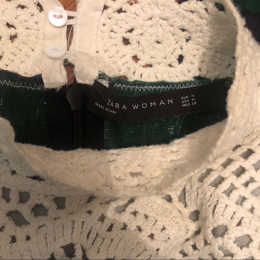 Zara Long Sleeve Leaf Print Crochet Linen Dress - Picture 8 of 9